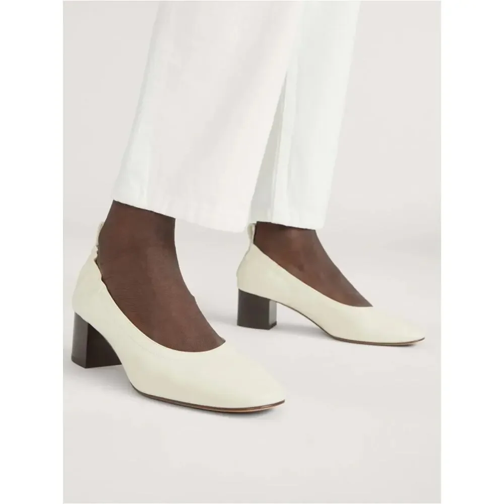 Everlane The Day Heel Bone Leather Block Heel Slip On Size 7.5 Sustainable NWOB - Picture 6 of 9